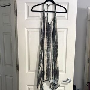 Elegant High Low Halter Dress - Green and White